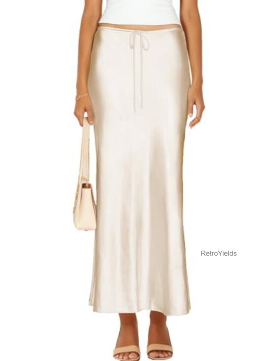 Dresses & Skirts - Satin Maxi Skirt Drawstring Flared A-Line Long Skirt